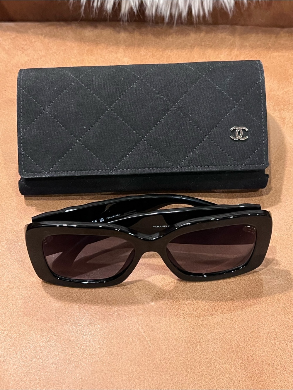 Chanel Black Rectangular Sunglass Frames with Quilted Case